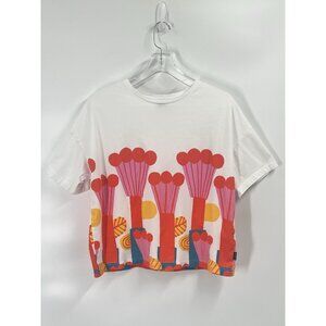 Marimekko White Short Sleeve T Shirt Floral Sz Womens Small